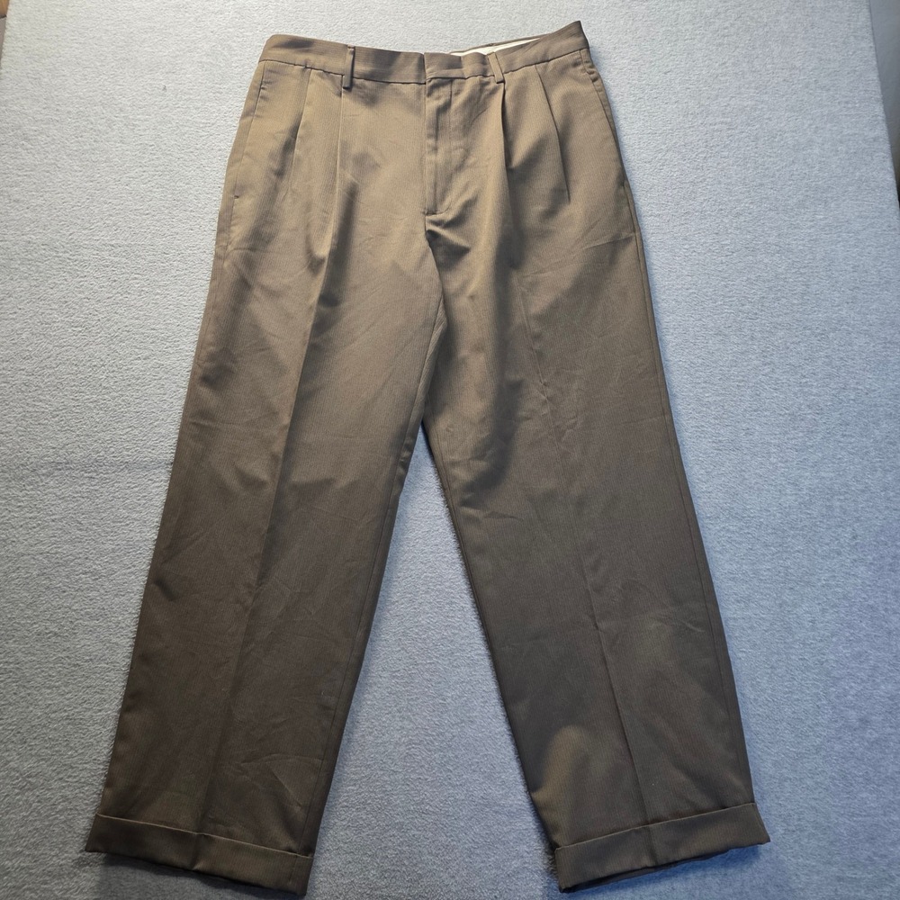 Breakwater Dress Pants Mens 36x30 Brown Pleated Polyester Cuffed Slacks Classic